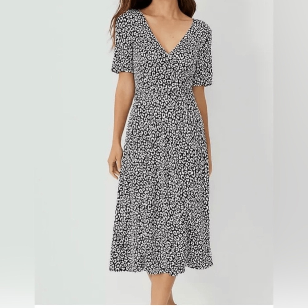Ann Taylor Black and White Midi Wrap Dress